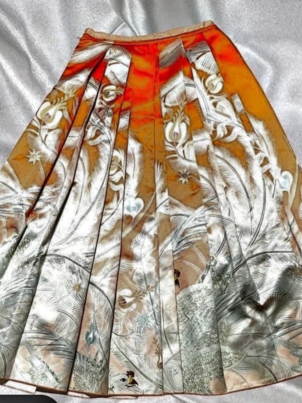 Floral A-Line Skirt in Orange & Green